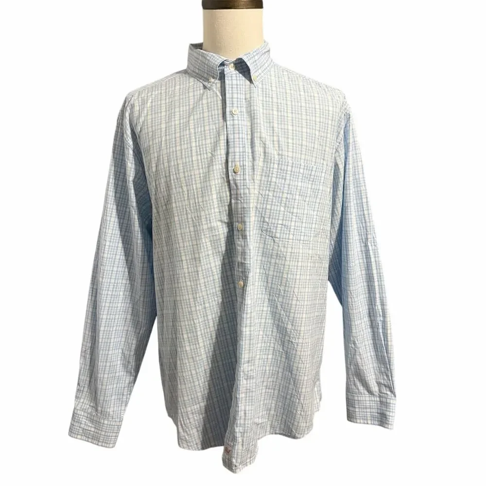 Vineyard Vines Shep & Ian Men Blue White Murray Shirt Plaid Sz XL Preppy Classic